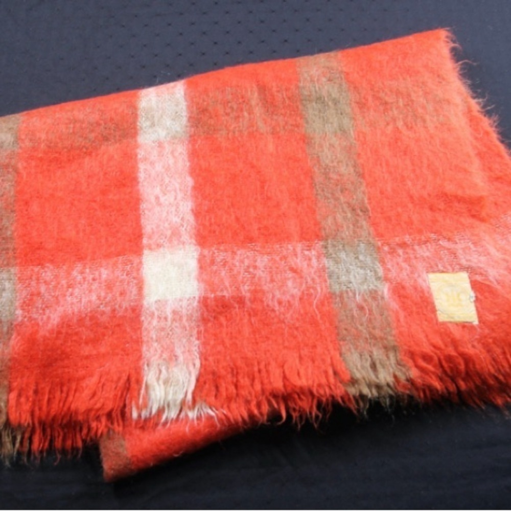 Vintage 1950's Hudson's Bay Mohair Red Plaid Throw Blanket Made in Scotland Cozy